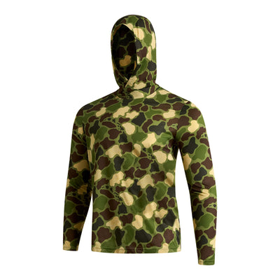 Color:Heather Tropic Green Camo-Florence Airtex Long Sleeve Hooded Shirt